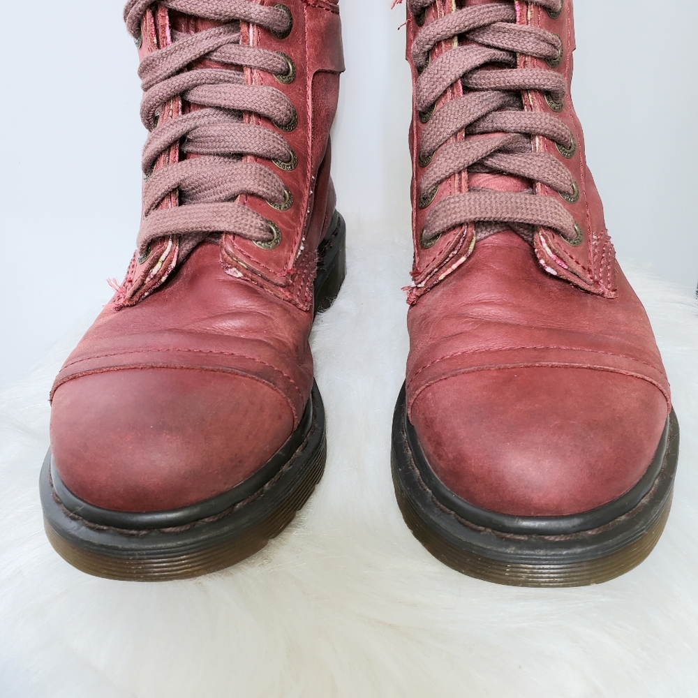 DR MARTENS Red Triumph Leather Floral Lace Up Foldable Boots 1914 W Size 6 - Picture 7 of 13